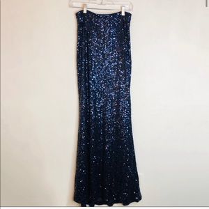 Badgley Mischka Blue Strapless Sequin Dress Gown